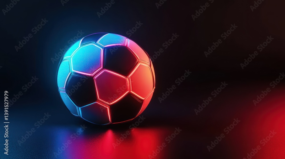 Fototapeta premium Futuristic soccer ball in vibrant neon lighting