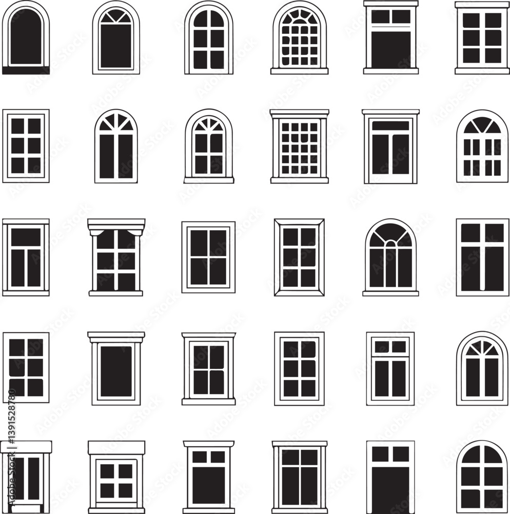 Variety of Window Styles Vector Illustration. Variety of Window Styles Vector Illustration.
