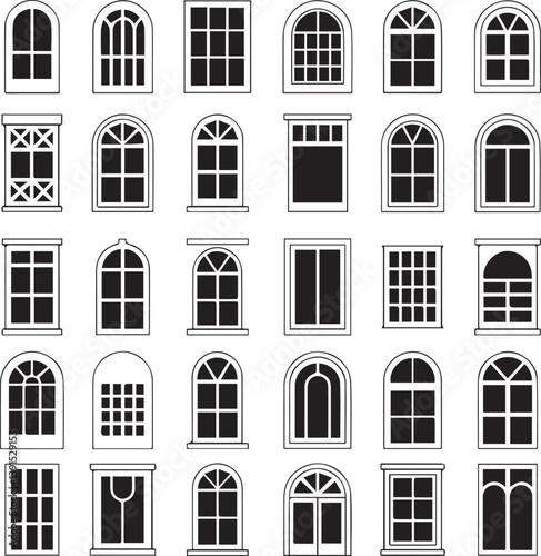 Variety of Window Styles Vector Illustration.