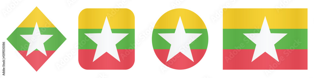 Myanmar Flag Vector Set with Circle Square Rectangle and Star Shapes in High-Quality Editable Format Myanmar Flag Vector Set with Circle Square Rectangle and Star Shapes in High-Quality Editable Format