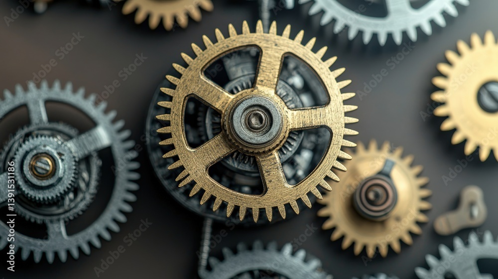 A close-up view of metal gears, showcasing their intricate design and mechanics, highlighting the beauty of industrial engineering. A close-up view of metal gears, showcasing their intricate design and mechanics, highlighting the beauty of industrial engineering.