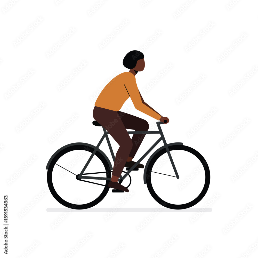 Black person riding bicycle side view flat design illustration Black person riding bicycle side view flat design illustration