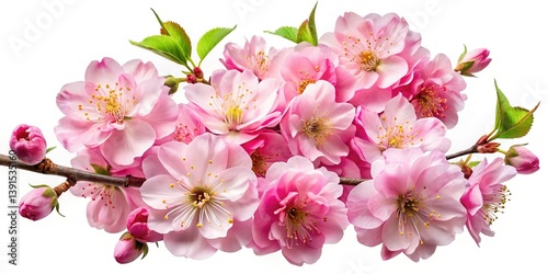 Realistic Pink Sakura Cherry Blossom Bouquet, Spring Blooming Flowers Isolated on White Background