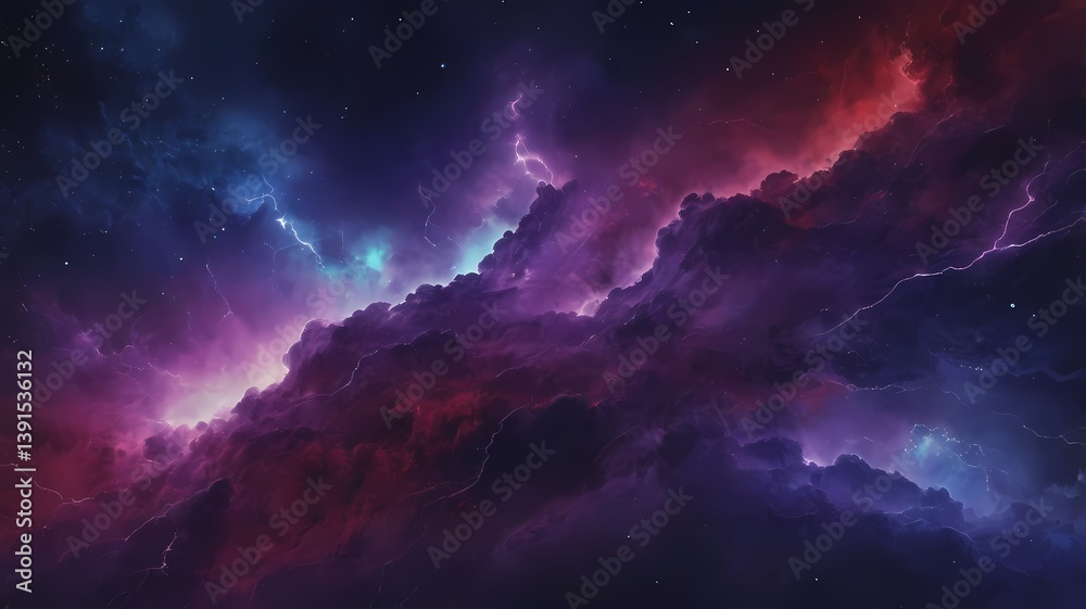 Naklejka premium A cosmic storm gradient with deep indigo, dark red, and glowing purple accents