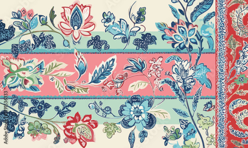 Vintage Floral Patchwork Vector with Paisley and Indian Flower Motifs for Textile Design