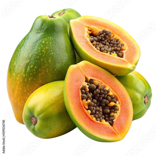 Wallpaper Mural A Closeup View of Ripe and Unripe Papayas Isolated on Transprent Background Torontodigital.ca