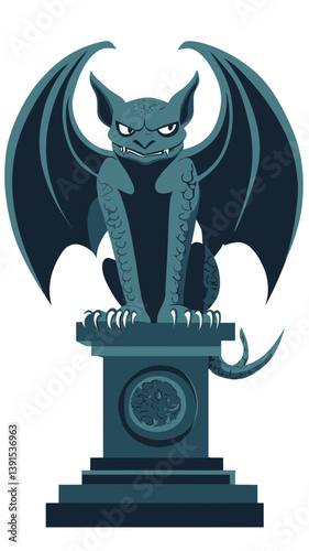 Intricate Gargoyle Vector Illustration on Pedestal for Gothic Architecture Design