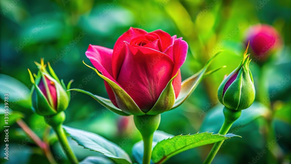 Unfolding Beauty: A Delicate Rosebud in a Lush Garden Unfolding Beauty: A Delicate Rosebud in a Lush Garden