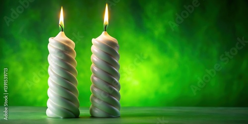 Twisted Extinct White Candles on Green - Abstract Still Life Stock Photo