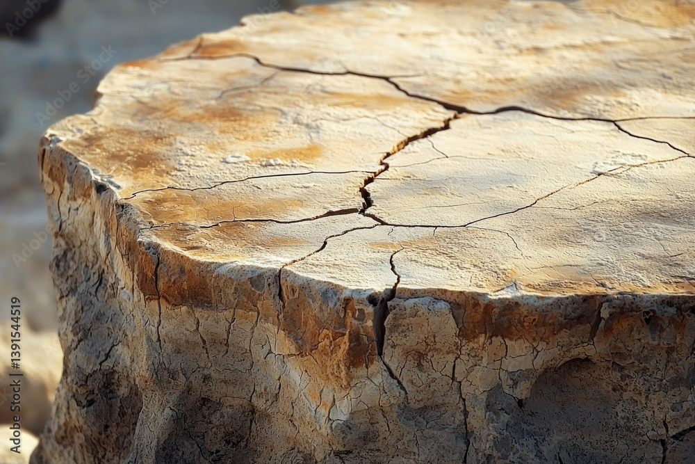 Fototapeta premium Close-up of cracked, dry earth, showing texture and color variations in a parched landscape.
