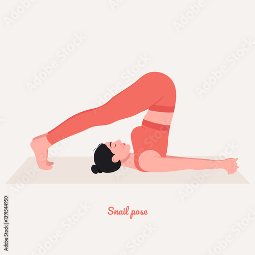 Snail pose pose. Young woman practicing Yoga pose. Woman workout fitness, aerobic and exercise