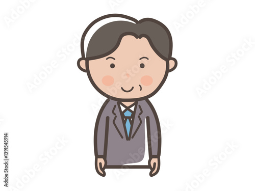 笑顔で正面を向く中年の男性ビジネスマンの上半身イラスト