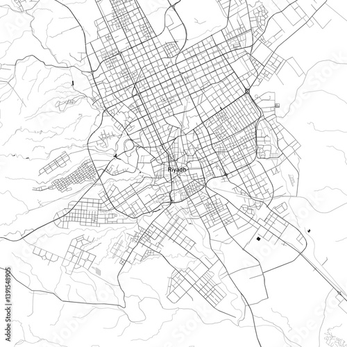 Riyadh, Arab Saudi vector map with beach, highways and streets