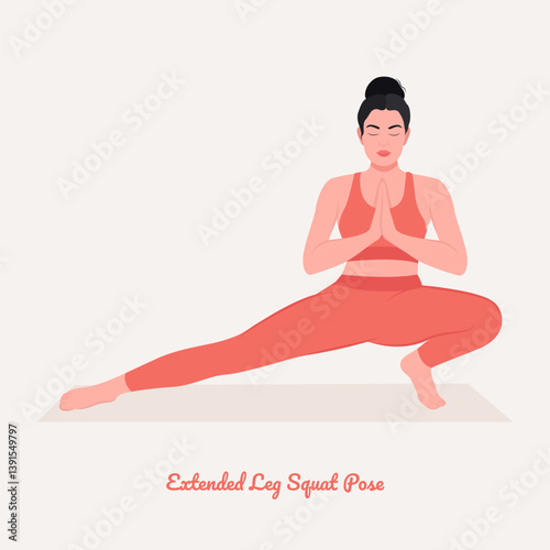 Extended Leg Squat pose. Young woman practicing Yoga pose. Woman workout fitness, aerobic and exercise