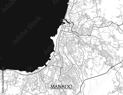 Manado, Indonesian vector map with beach, highways and streets