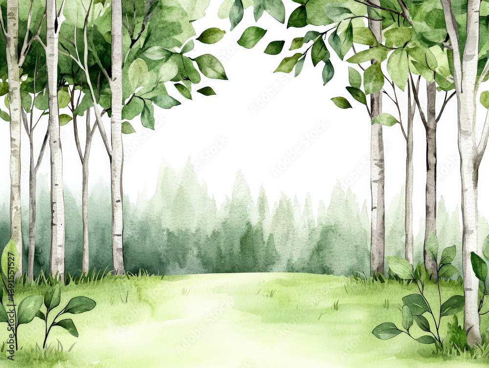 Obraz premium serene forest scene with tall trees and lush green leaves, creating peaceful atmosphere