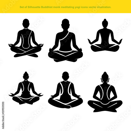 Black silhouette woman in lotus position meditating for yoga and zen.
