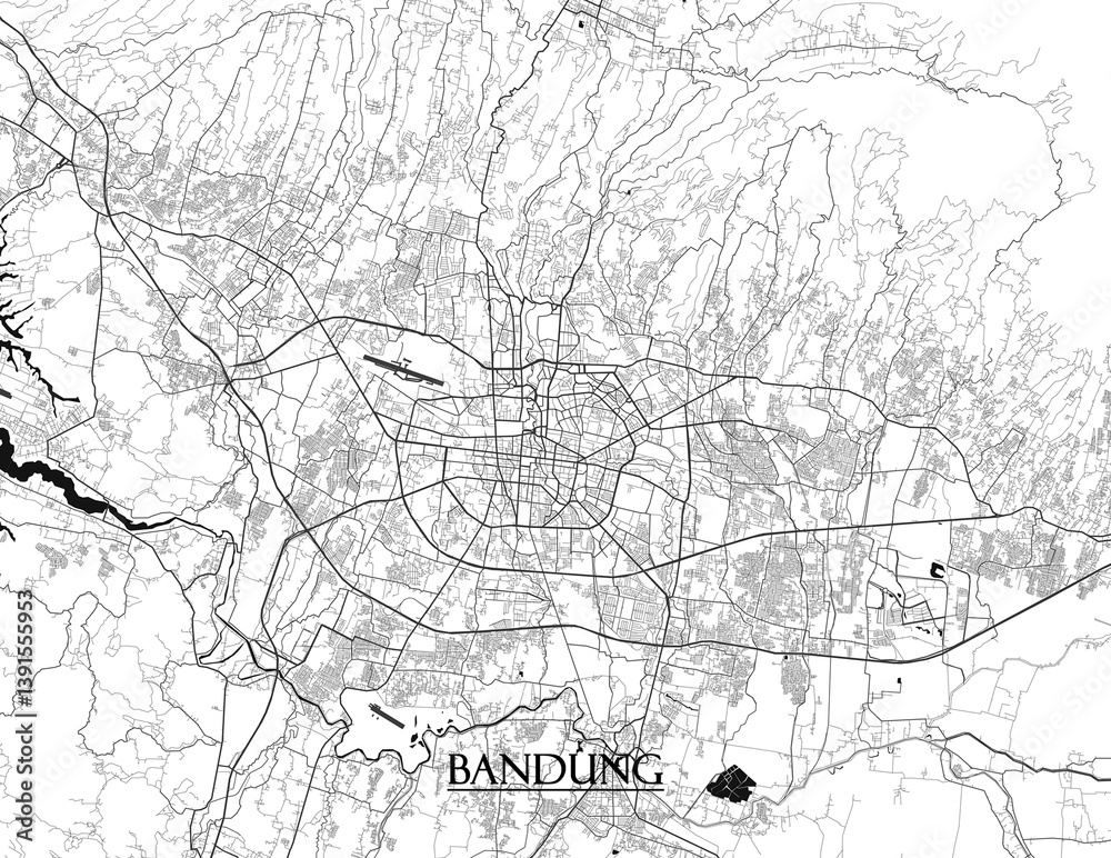 Naklejka premium Bandung, Indonesian vector map with beach, highways and streets