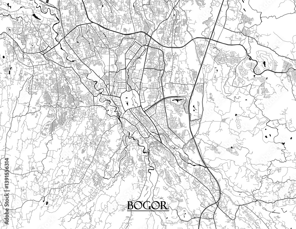 Fototapeta premium Bogor, Indonesian vector map with beach, highways and streets