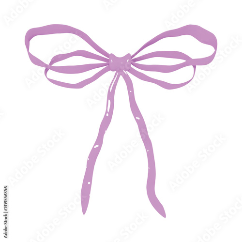 Pink 3D bow with plastic effect. Bow in cute doll style. Vector illustration