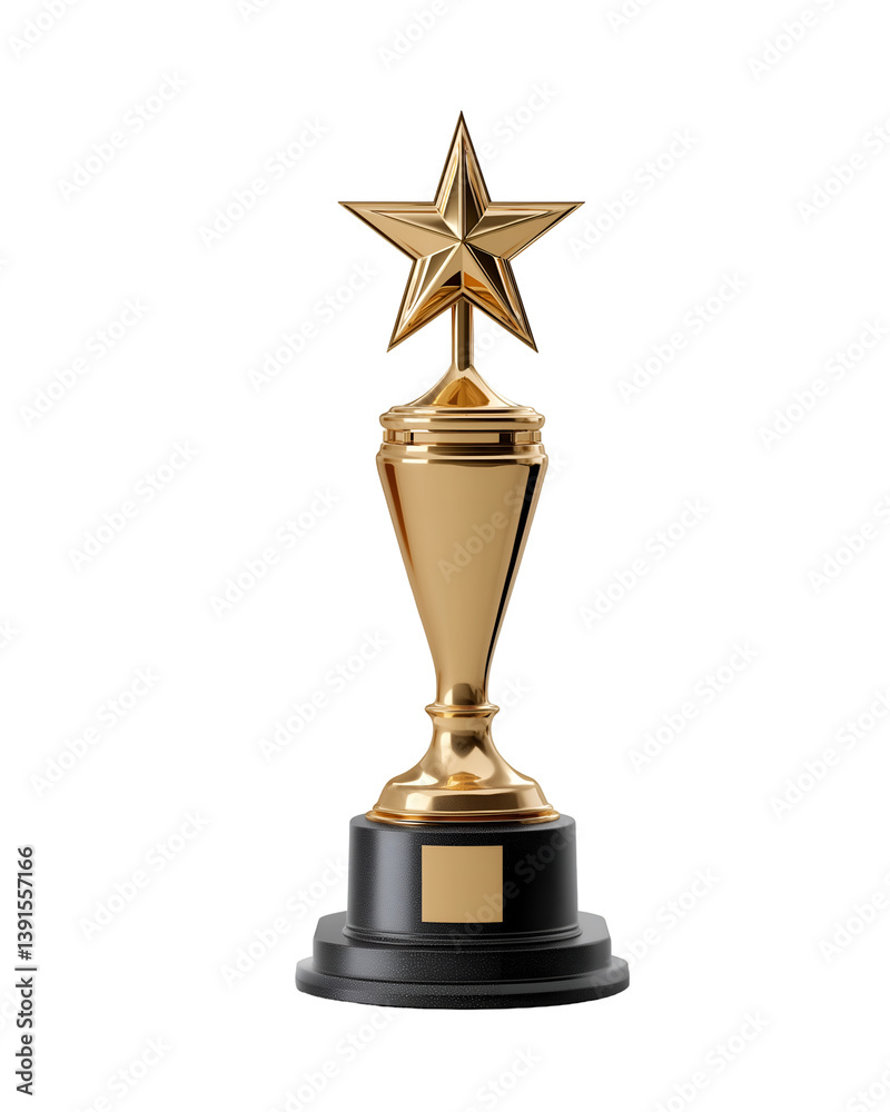 Golden Star Trophy Standing Tall Against a Clean White Backdrop Golden Star Trophy Standing Tall Against a Clean White Backdrop