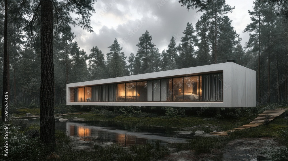 A Modern Home Is Situated Within A Dense Evergreen Forest A Modern Home Is Situated Within A Dense Evergreen Forest