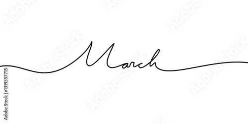 March continuous line word. Month of the year. minimal word handwritten inscription. simple Hand drawn lettering. Calligraphy. One line drawing of word. Vector illustration