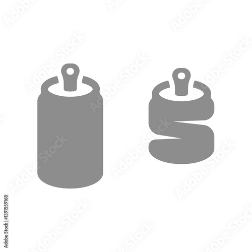 Soda or drink can and smashed can. Recycle and recycling tin can vector icon.