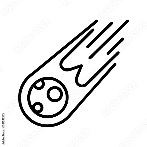 Outline vector of a falling meteor shower comet asteroid space object celestial body with tail and craters