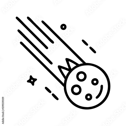 Comet icon vector illustration of falling star with tail and craters in space for astronomy design