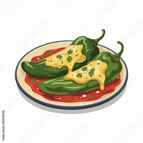 Chile Rellenos with Cheese and Red Sauce Illustration