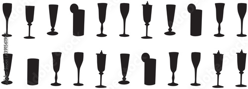 Wine Glass Silhouette, vector set isolated on white background