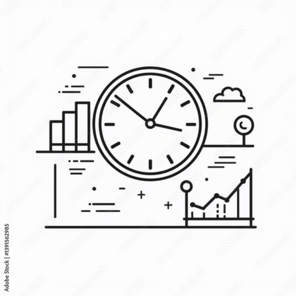 Clock Icon with Analytical Elements Clock Icon with Analytical Elements
