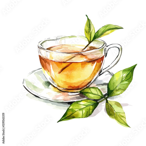 Oolong Tea, watercolor illustration, isolated on a white background.

