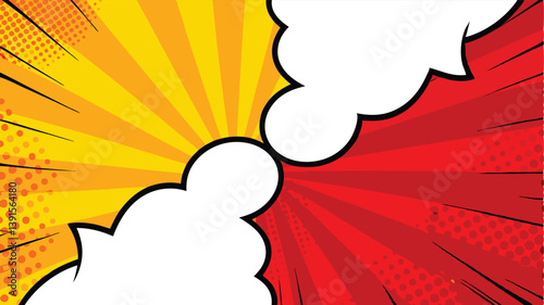 Comic Book Style Background with Speech Bubbles, Red and Yellow