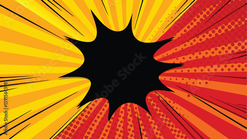 Comic Book Style Blast, Red and Yellow, Radial Lines, Pop Art Explosion, Dynamic Impact, Retro Desig