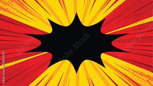Comic Book Explosion, Dynamic Red Yellow Burst, Action Graphic Design