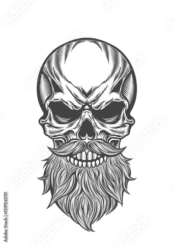 Retro skull with thick mustache & beard 38