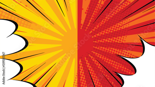 Comic Book Style Explosion, Red and Yellow Burst, Dynamic Action, Pop Art Design, Retro Background, 
