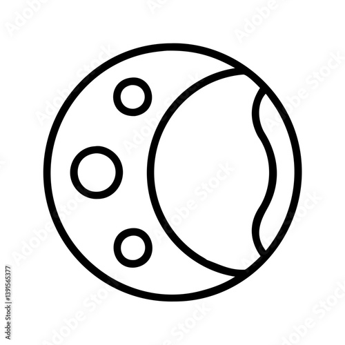 Outline vector illustration of moon with craters astronomy space lunar surface celestial body design 