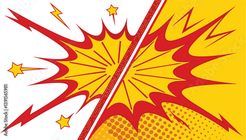 Comic Book Explosion Red, Yellow, Power, Pop Art, Bang, Dynamic, Graphic, Starburst, Energy, Impact
