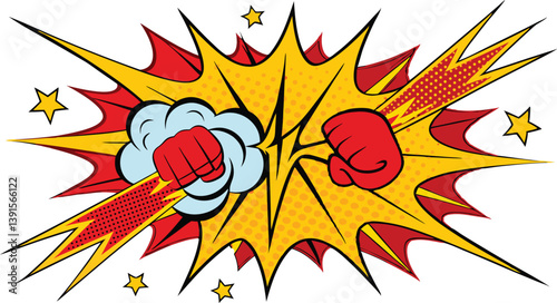 Clashing Fists, Comic Book Style Impact, Dynamic Explosion, Power Punch