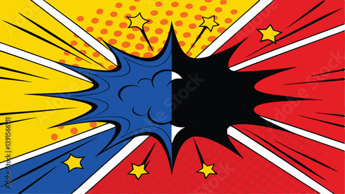 Comic Book Style Explosion, Dynamic Action, Retro Pop Art