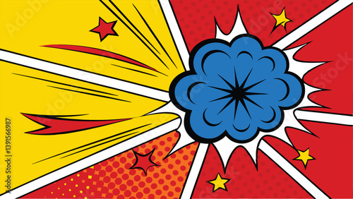 Comic Book Explosion Dynamic Pop Art Style, Bold Colors, Action