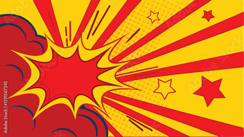 Dynamic Comic Book Explosion Background, Red Yellow Stars
