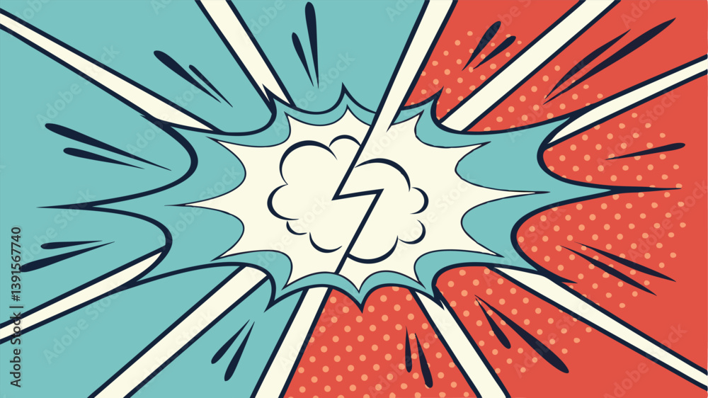 Fototapeta premium Retro Comic Book Explosion, Pop Art Style, Dynamic Action, Visual Effects, Graphic Design, Color Swa