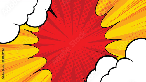 Dynamic Comic Book Explosion Red, Yellow, Action, Pow, Bang, Zoom
