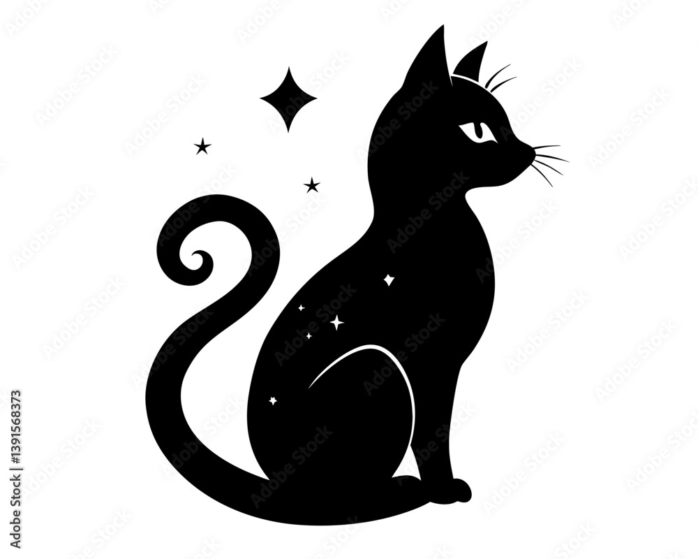 Cat and Moon Silhouette Vector & Mystical Night SVG