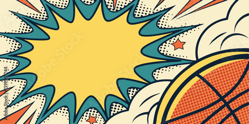 Retro Comic Book Style Basketball Pop Art Design Background