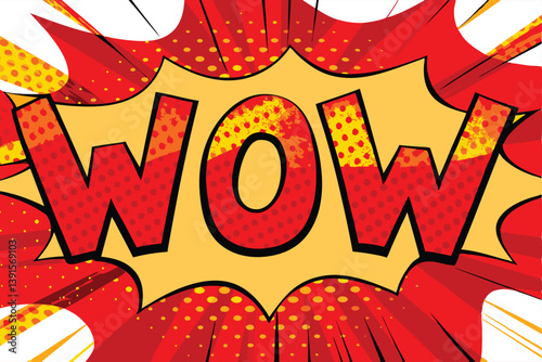 Comic Book Style WOW Exclamation Red and Yellow Pop Art